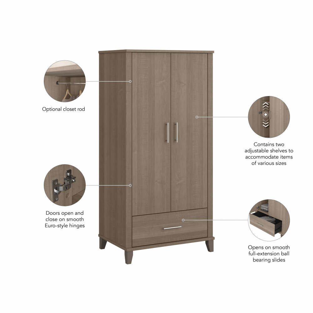 Shop Bush Furniture Somerset Tall Storage Cabinet with Doors and Drawer, Image 08, STS166AGK-Z2, #color_ash gray