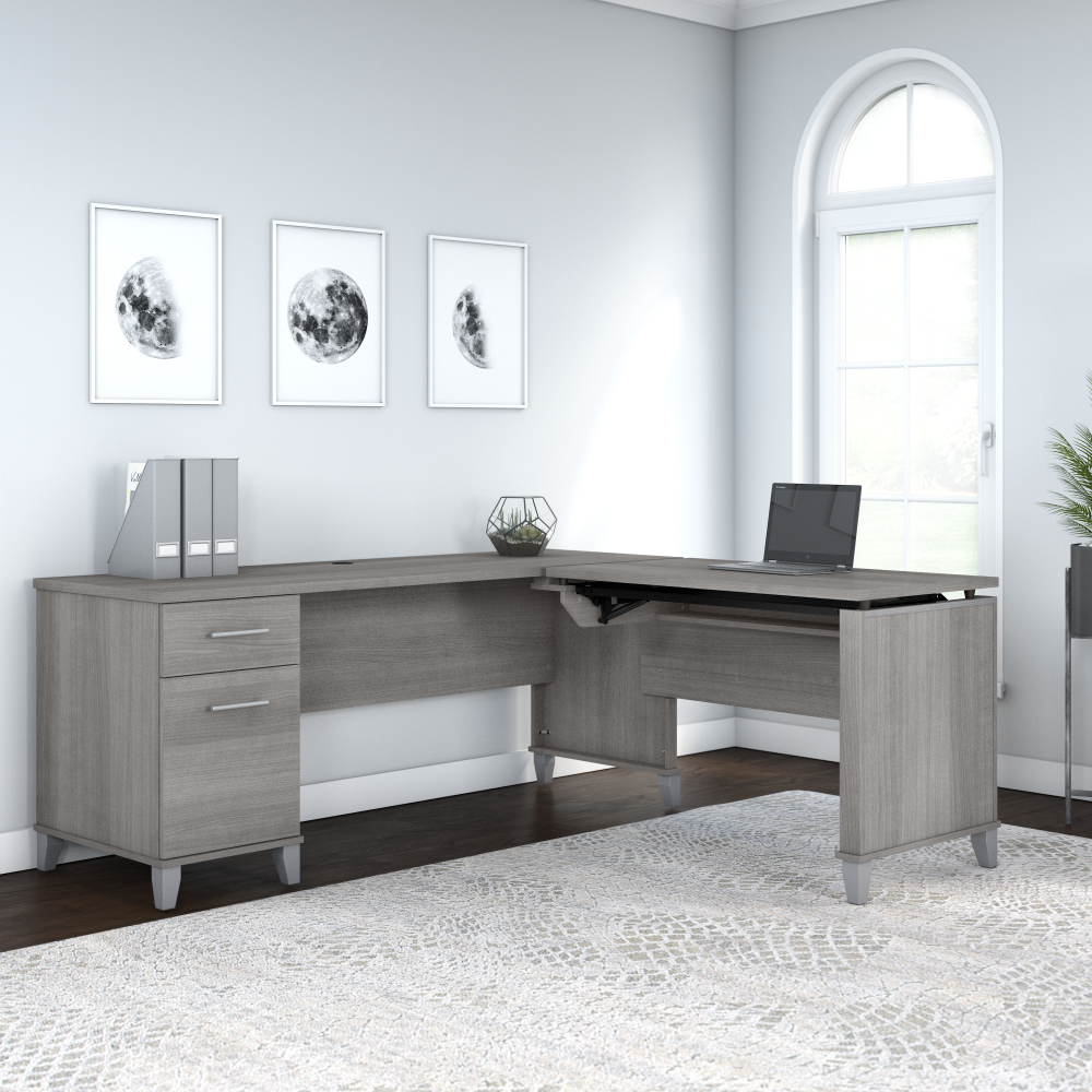 Shop Bush Furniture Somerset 72W 3 Position Sit to Stand L Shaped Desk, Image 04, SET014PG, #color_platinum gray