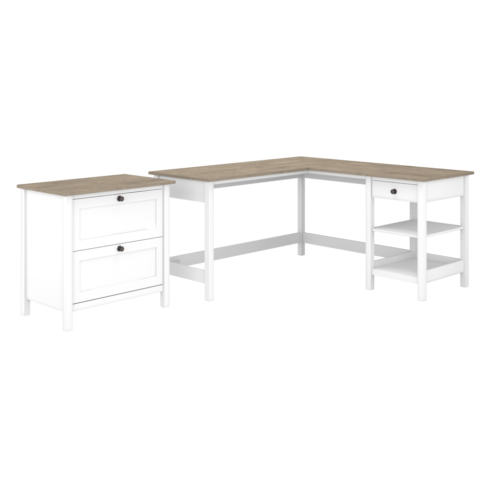 Shop Bush Furniture Mayfield 60W L Shaped Computer Desk with 2 Drawer Lateral File Cabinet, Image 01, MAY011GW2, #color_shiplap gray/pure white
