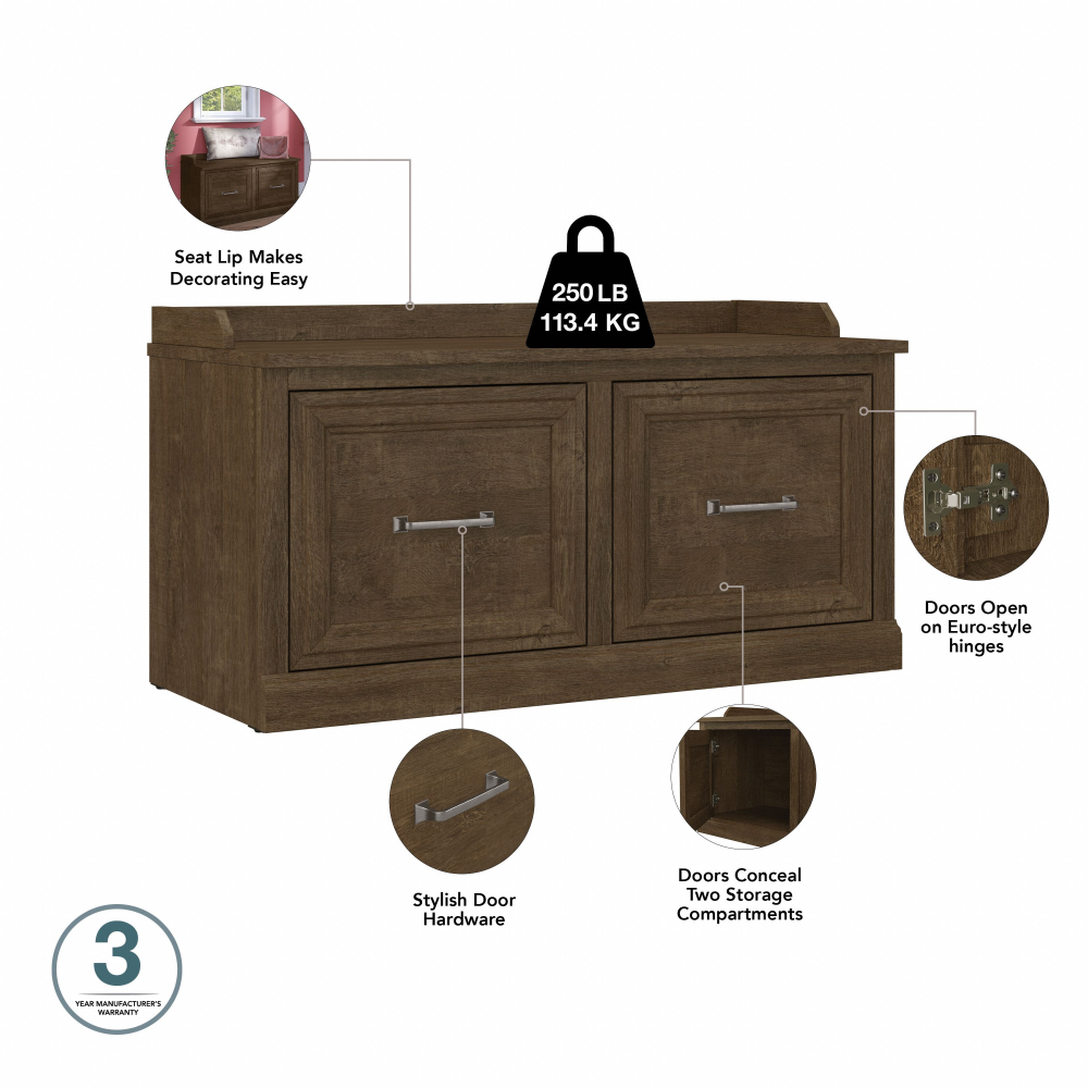 Shop Bush Furniture Woodland 40W Shoe Storage Bench with Doors, Image 08, WDS140ABR-03, #color_ash brown