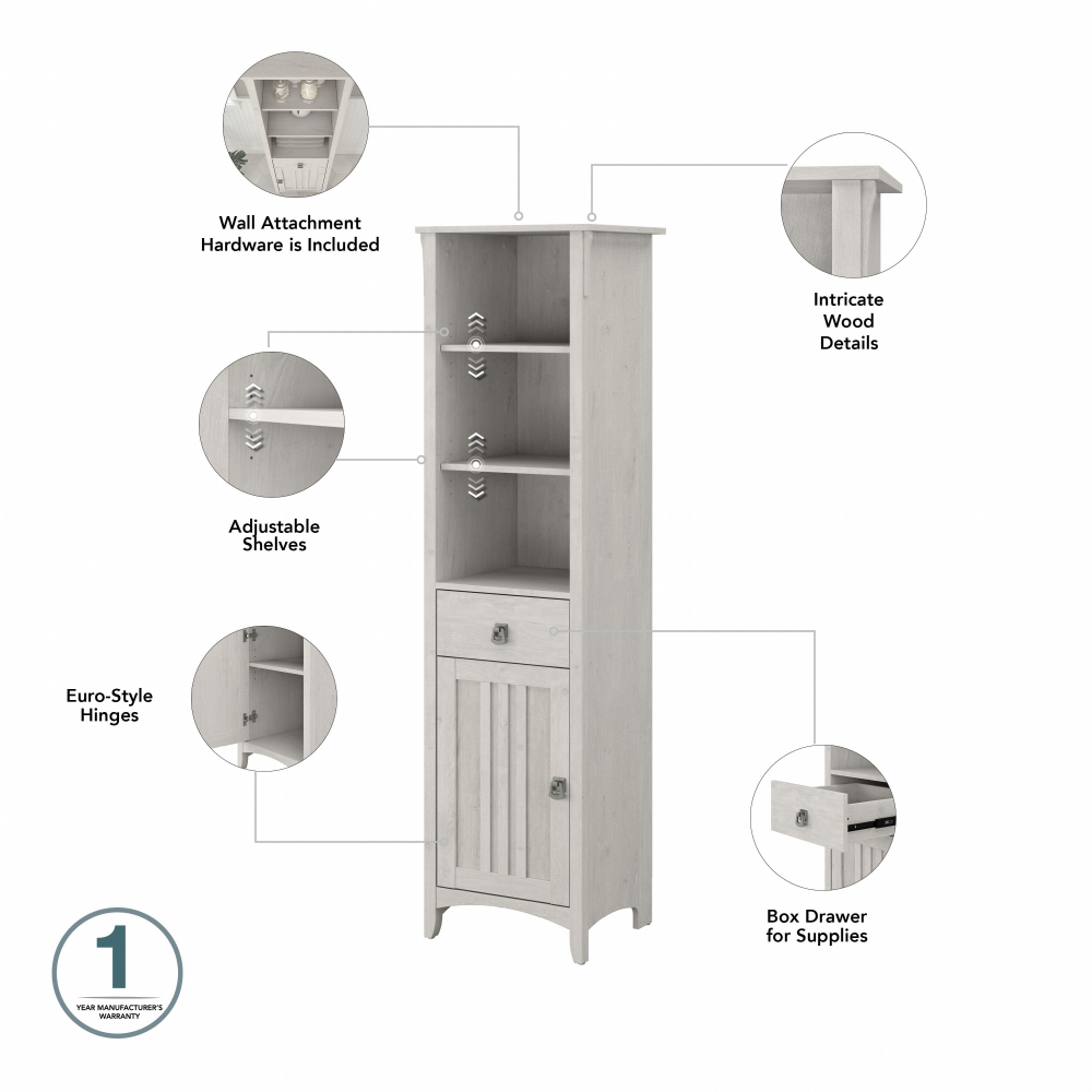 Shop Bush Furniture Salinas Tall Bathroom Storage Cabinet, Image 08, SAS168LW-03, #color_linen white oak