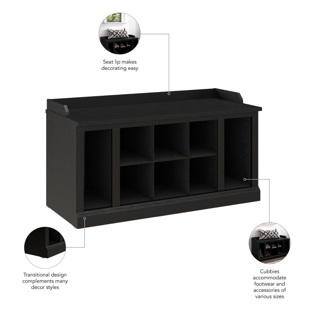Shop Bush Furniture Woodland 40W Shoe Storage Bench with Shelves, Image 08, WDS240BS-03, #color_black suede oak