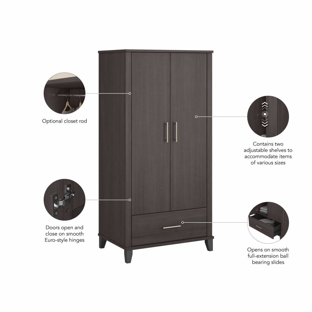 Shop Bush Furniture Somerset Tall Storage Cabinet with Doors and Drawer, Image 08, STS166SGK-Z2, #color_storm gray