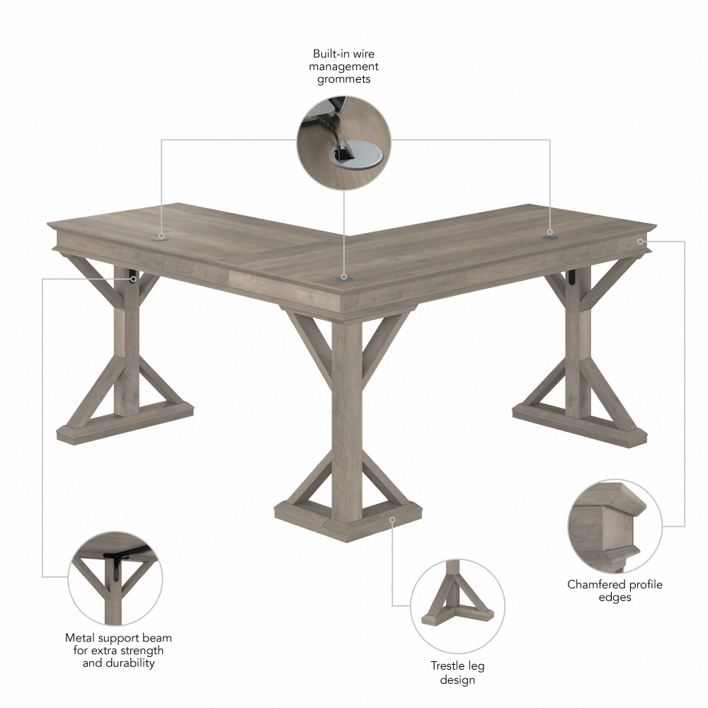 Shop Bush Furniture Homestead 60W Farmhouse L Shaped Desk, Image 09, HOD160DG-03K, #color_driftwood gray