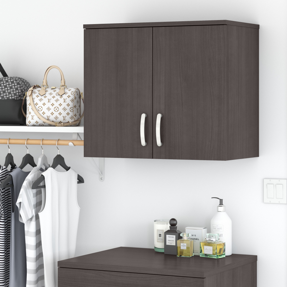 Shop Bush Business Furniture Universal Closet Wall Cabinet with Doors and Shelves, Image 02, CLS428SG-Z, #color_storm gray