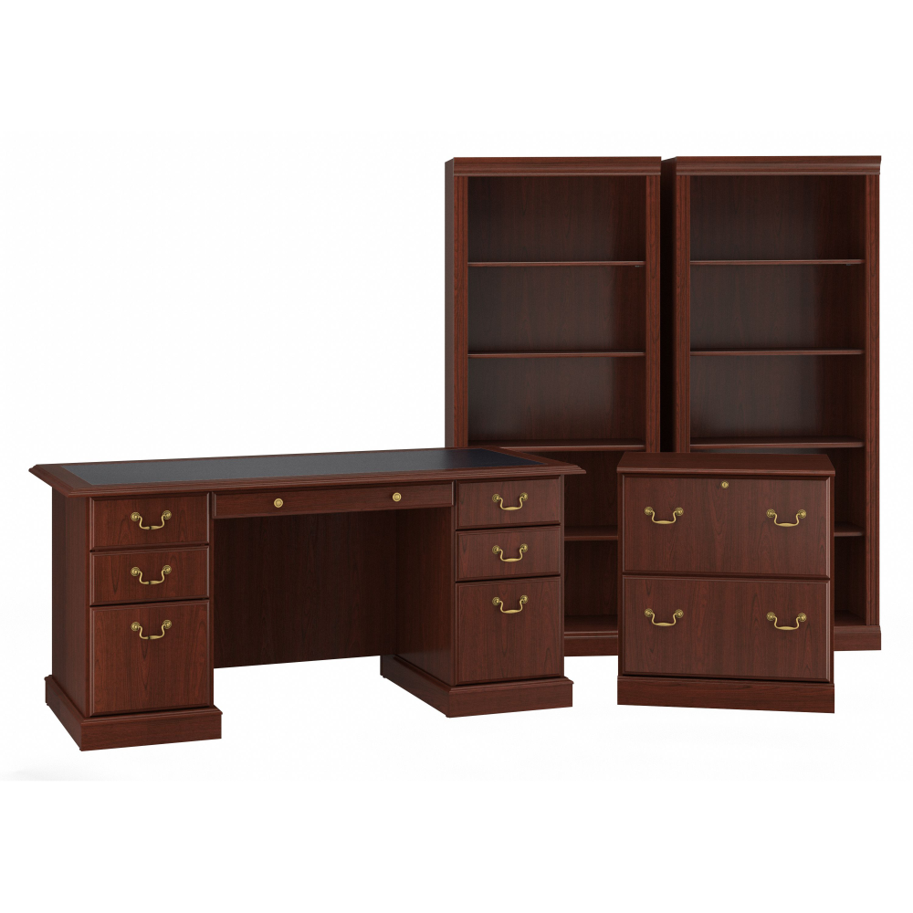 Shop Bush Furniture Saratoga Executive Desk with File Cabinet and Bookcase Set, Image 01, SAR001CS, #color_harvest cherry