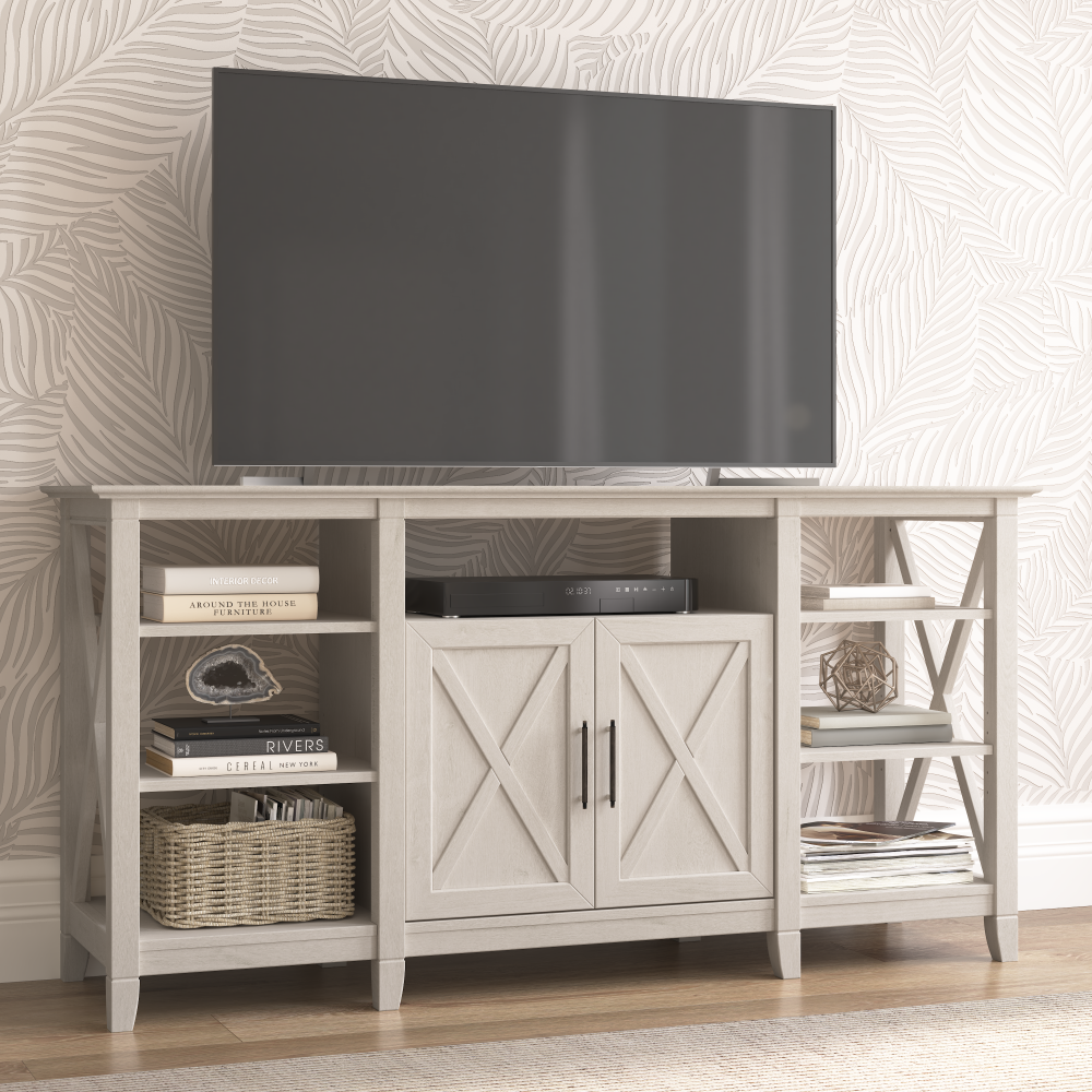 Shop Bush Furniture Key West Tall TV Stand for 65 Inch TV, Image 02, KWV160LW-03, #color_linen white oak