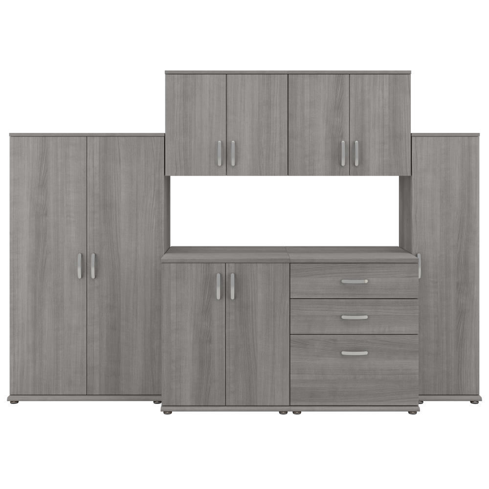 Shop Bush Business Furniture Universal 6 Piece Modular Laundry Room Storage Set with Floor and Wall Cabinets, Image 01, LNS002PG, #color_platinum gray