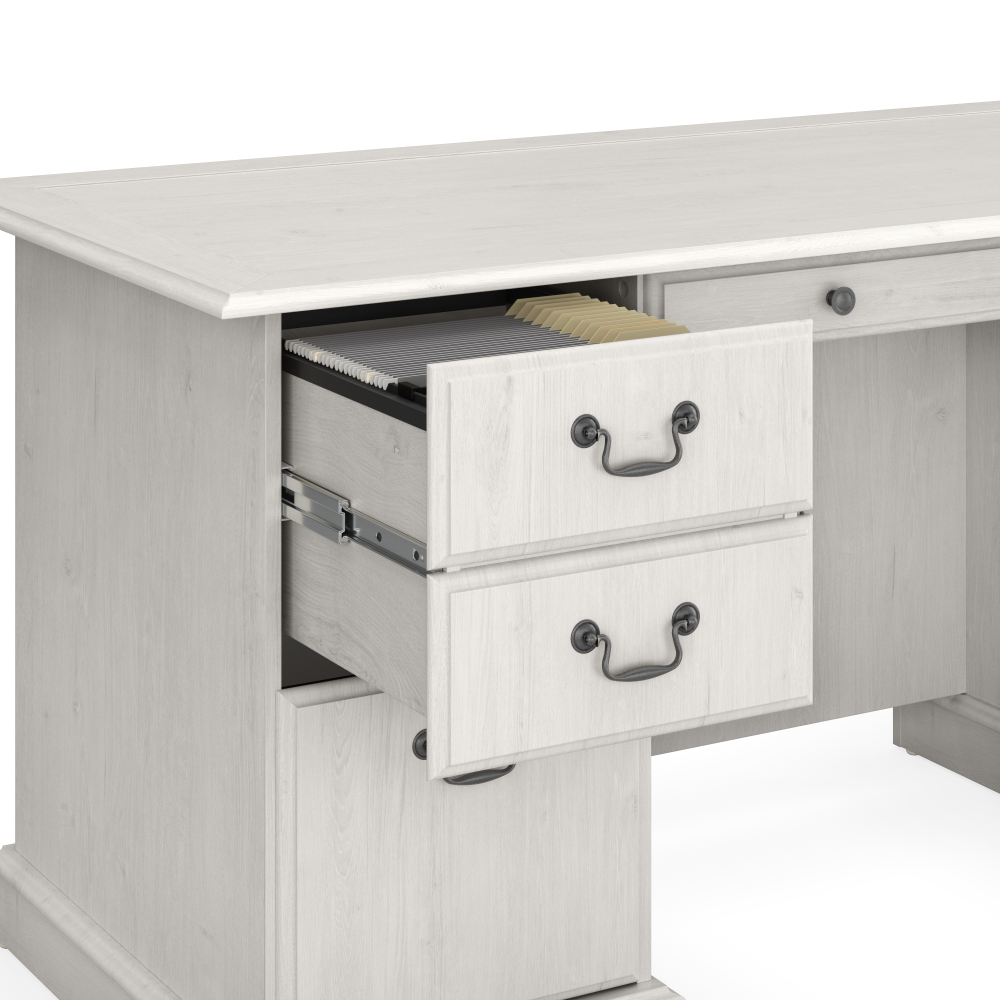 Shop Bush Furniture Saratoga Executive Desk with File Cabinet and Bookcase Set, Image 03, SAR001LW, #color_linen white oak