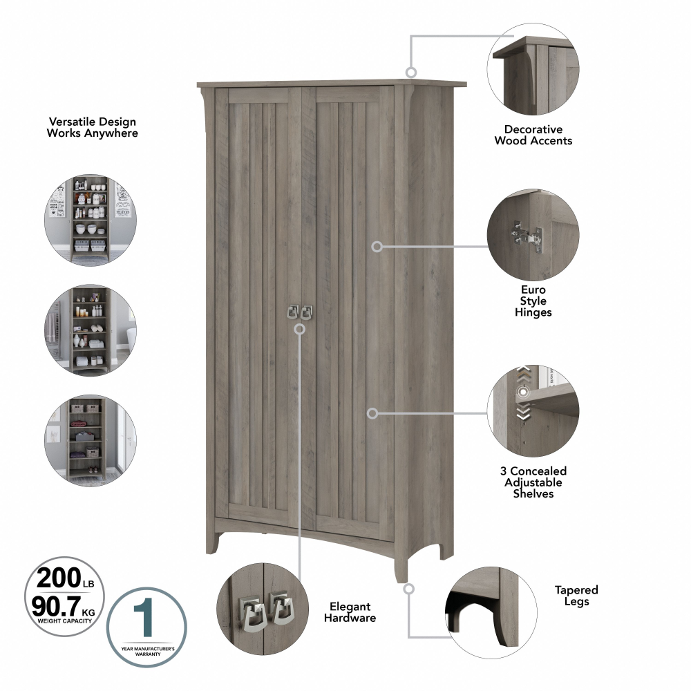 Shop Bush Furniture Salinas Tall Storage Cabinet with Doors, Image 08, SAS332DG-03, #color_driftwood gray