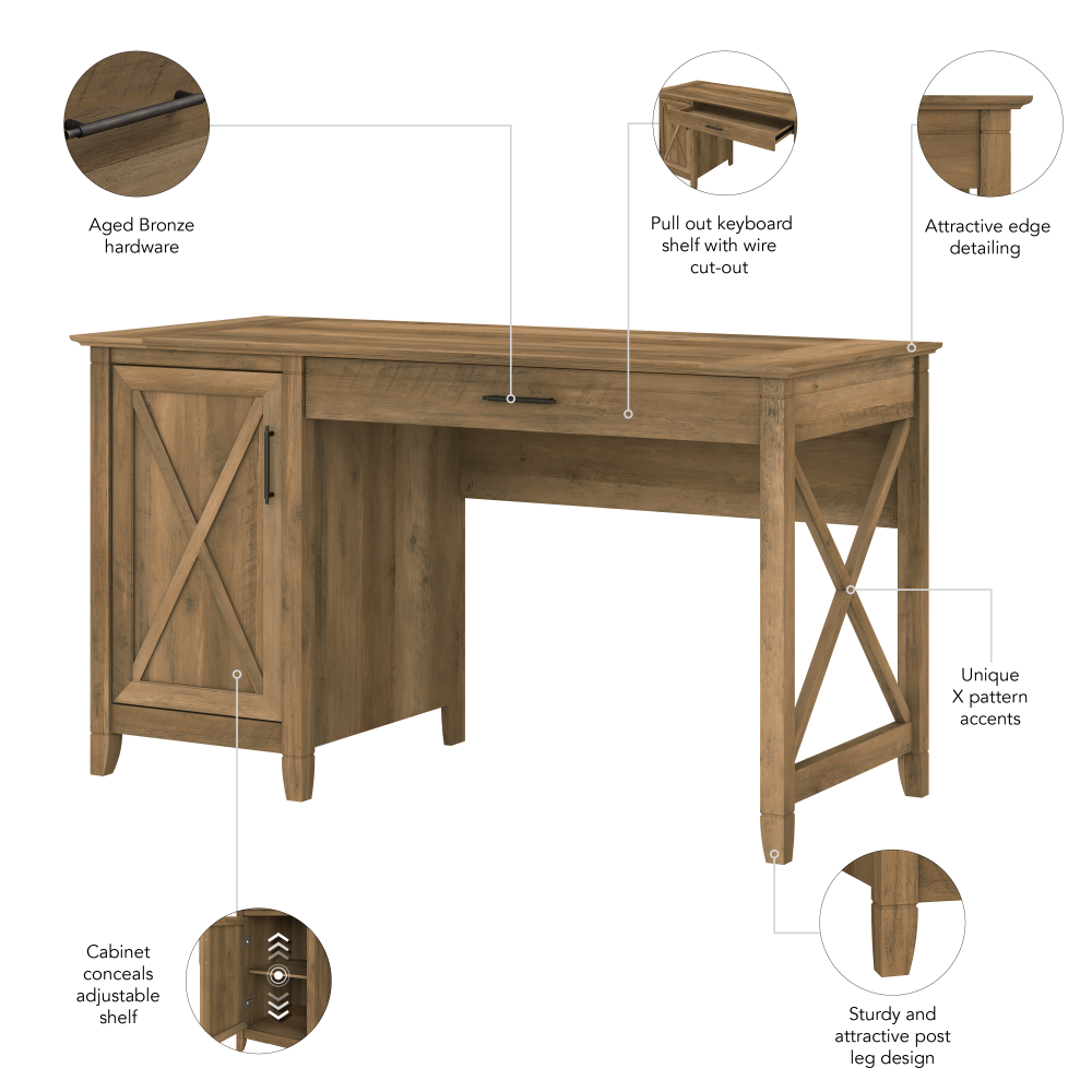Shop Bush Furniture Key West 54W Computer Desk with Keyboard Tray and Storage, Image 07, KWD154RCP-03, #color_reclaimed pine