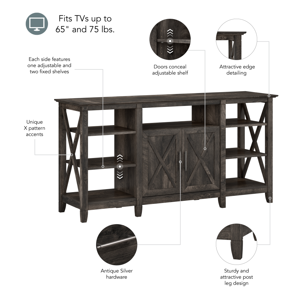 Shop Bush Furniture Key West Tall TV Stand for 65 Inch TV, Image 07, KWV160GH-03, #color_dark gray hickory
