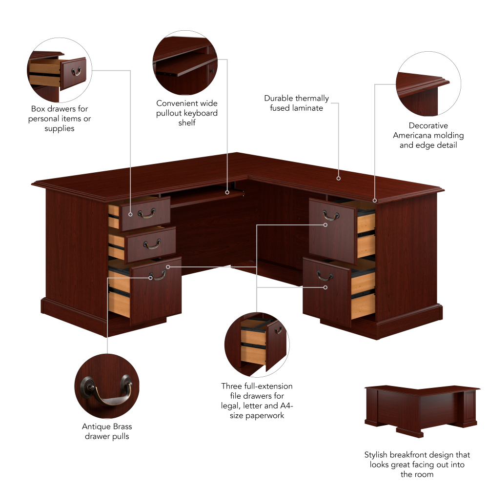 Shop Bush Business Furniture Arlington L Shaped Desk with Drawers and Keyboard Tray, Image 09, WC65570-03K, #color_harvest cherry