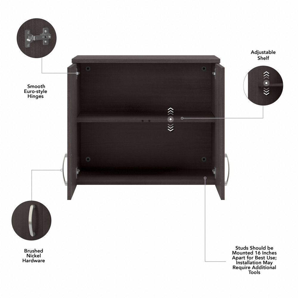 Shop Bush Business Furniture Universal Closet Wall Cabinet with Doors and Shelves, Image 07, CLS428SG-Z, #color_storm gray