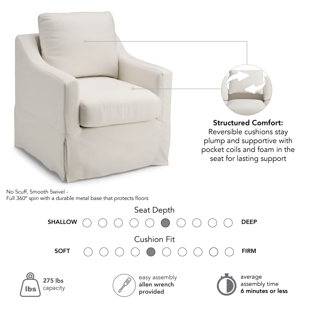 Shop Bush Home Harper Swivel Accent Chair with Slipcover, Image 06, HAR009IYB, #color_ivory basketweave fabric