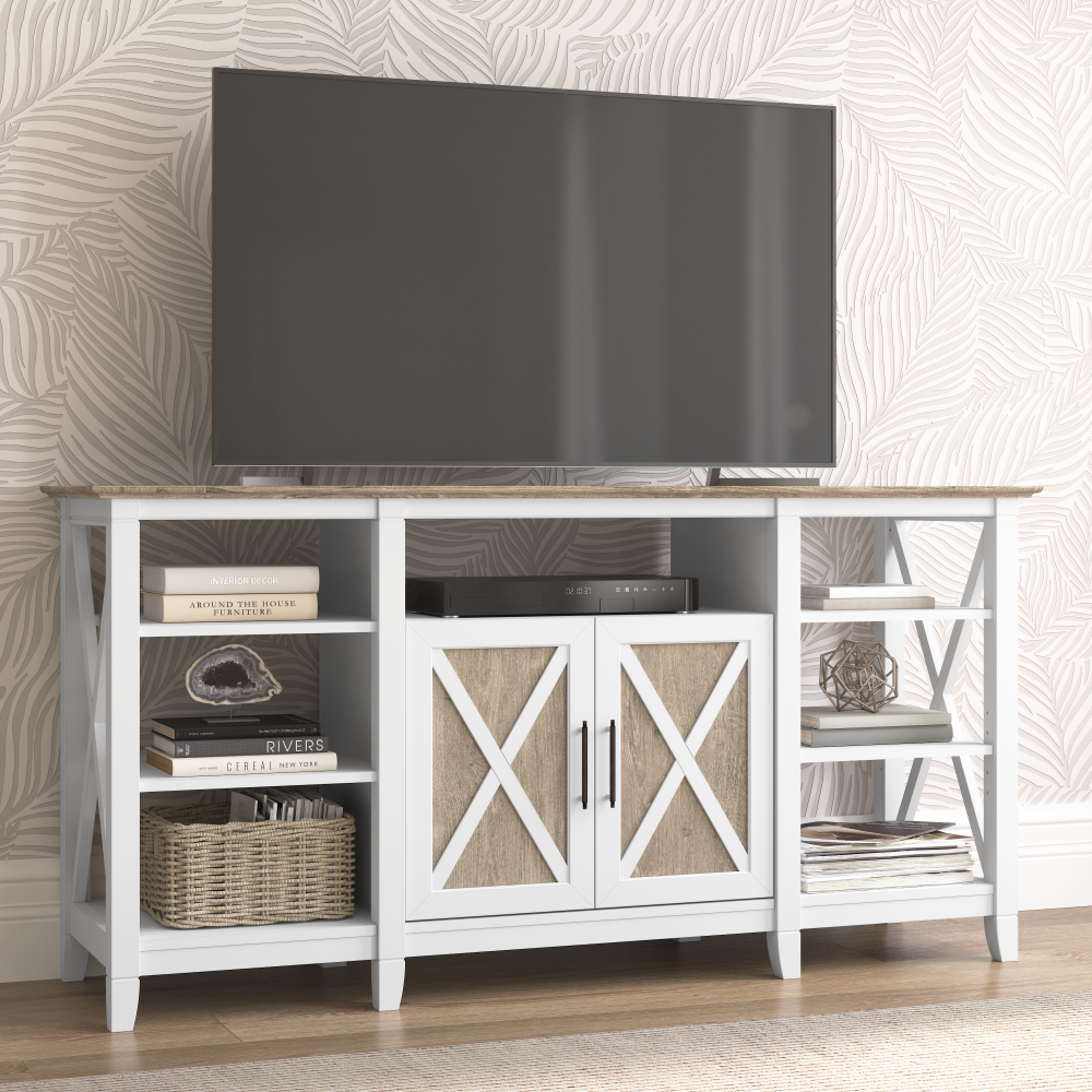 Shop Bush Furniture Key West Tall TV Stand for 65 Inch TV, Image 02, KWV160G2W-03, #color_shiplap gray/pure white