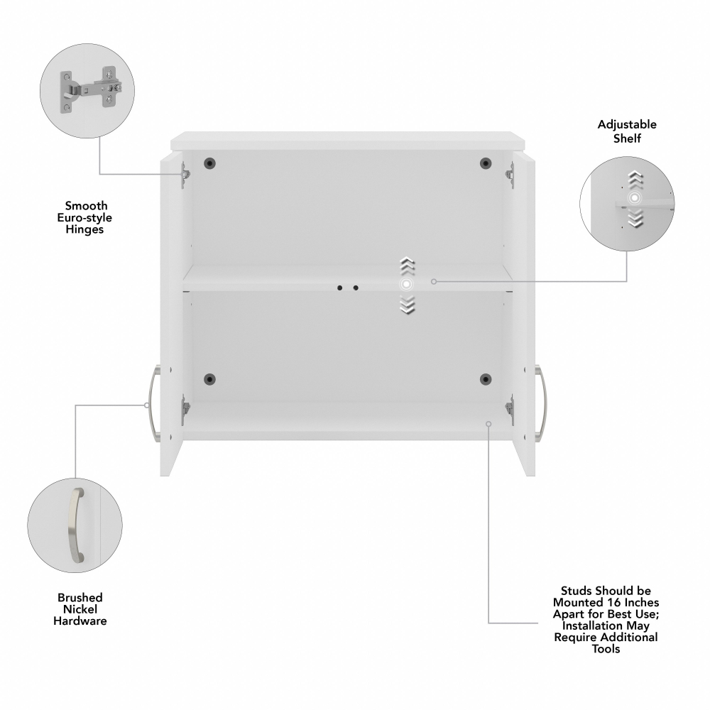 Shop Bush Business Furniture Universal Closet Wall Cabinet with Doors and Shelves, Image 07, CLS428WH-Z, #color_white