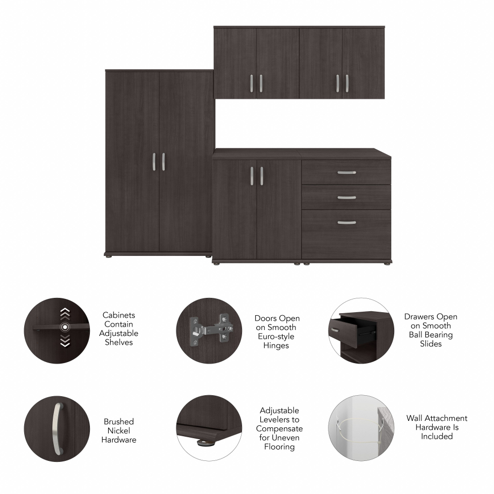 Shop Bush Business Furniture Universal 5 Piece Modular Closet Storage Set with Floor and Wall Cabinets, Image 03, CLS003SG, #color_storm gray
