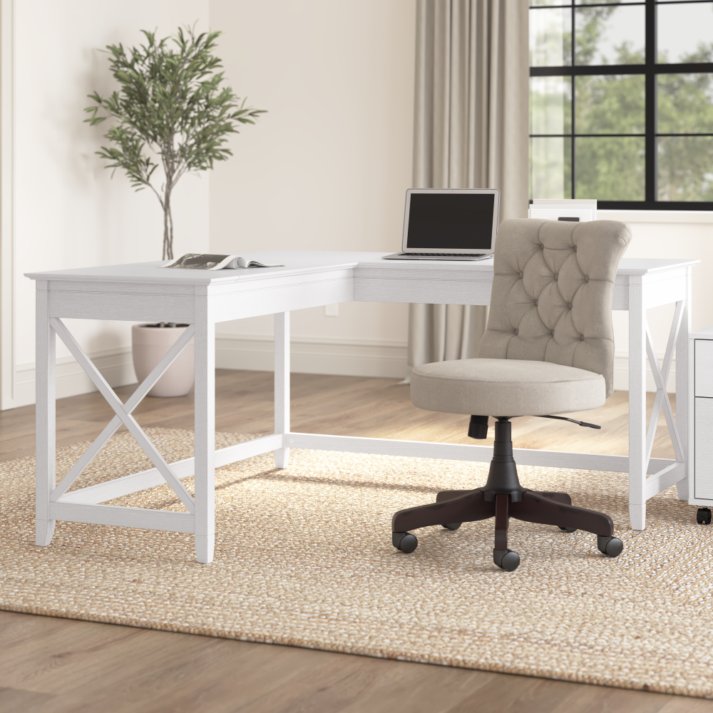 Shop Bush Furniture Key West 60W L Shaped Desk, Image 02, KWD160WT-03, #color_pure white oak