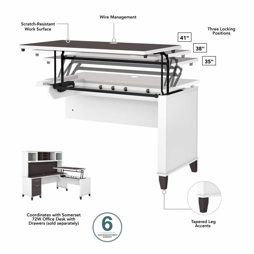 Shop Bush Furniture Somerset 72W 3 Position Sit to Stand L Shaped Desk, Image 09, SET014SGWH, #color_storm gray/white