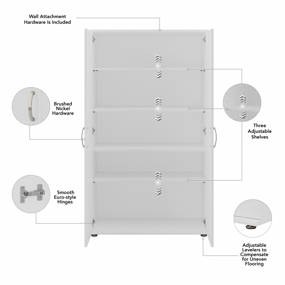 Shop Bush Business Furniture Universal Tall Garage Storage Cabinet with Doors and Shelves, Image 07, GAS136WH-Z, #color_white