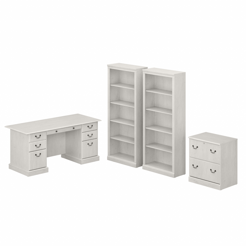 Shop Bush Furniture Saratoga Executive Desk with File Cabinet and Bookcase Set, Image 01, SAR001LW, #color_linen white oak