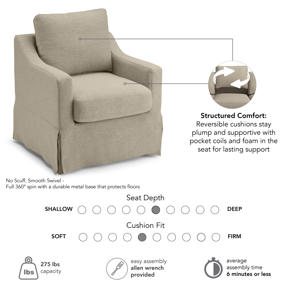 Shop Bush Home Harper Swivel Accent Chair with Slipcover, Image 06, HAR009SDB, #color_sand basketweave fabric