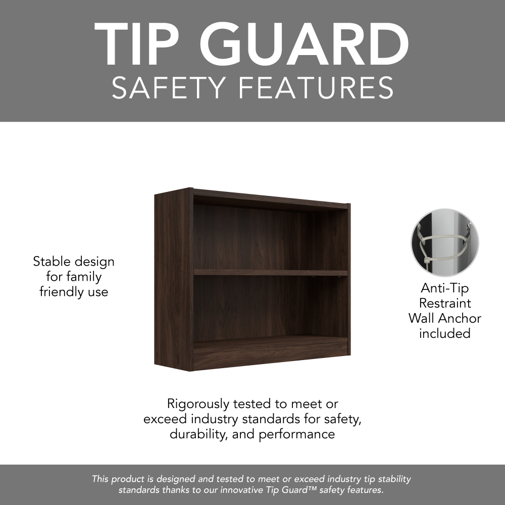 Shop Bush Furniture Universal Small 2 Shelf Bookcase, Image 07, WL12452, #color_black walnut
