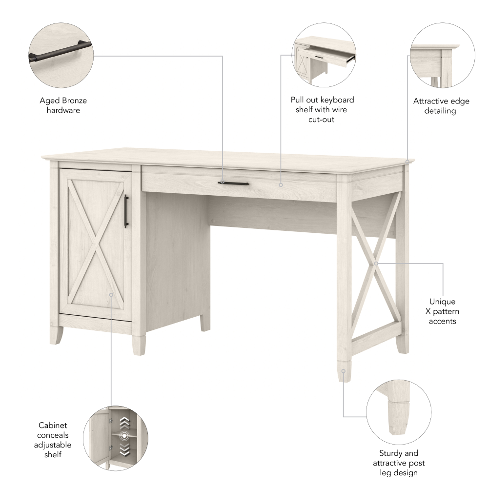 Shop Bush Furniture Key West 54W Computer Desk with Keyboard Tray and Storage, Image 07, KWD154LW-03, #color_linen white oak