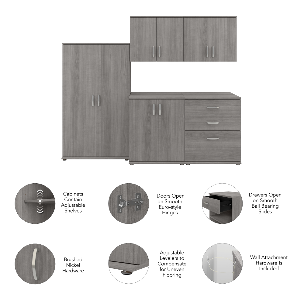 Shop Bush Business Furniture Universal 5 Piece Modular Closet Storage Set with Floor and Wall Cabinets, Image 03, CLS003PG, #color_platinum gray