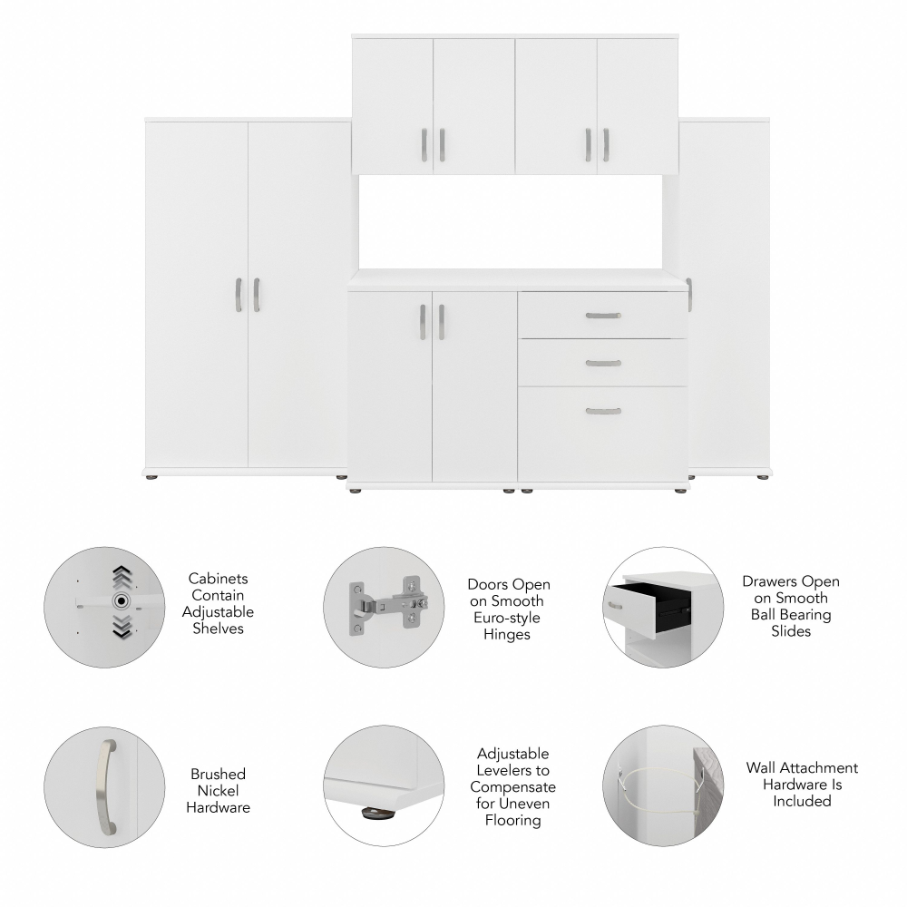 Shop Bush Business Furniture Universal 6 Piece Modular Laundry Room Storage Set with Floor and Wall Cabinets, Image 03, LNS002WH, #color_white