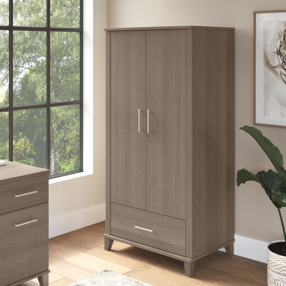 Shop Bush Furniture Somerset Tall Storage Cabinet with Doors and Drawer, Image 02, STS166AGK-Z2, #color_ash gray