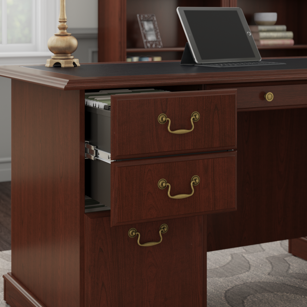 Shop Bush Furniture Saratoga Executive Desk with File Cabinet and Bookcase Set, Image 03, SAR001CS, #color_harvest cherry