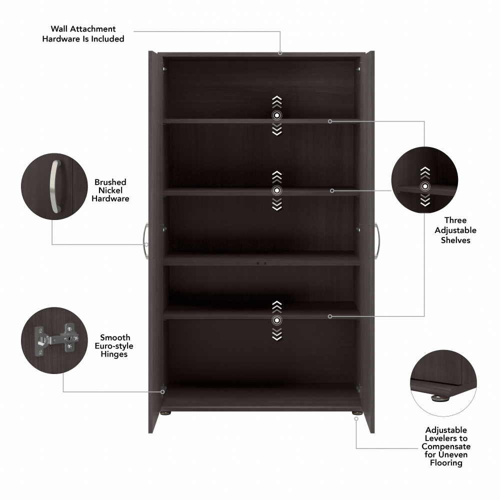 Shop Bush Business Furniture Universal Tall Linen Cabinet with Doors and Shelves, Image 07, LNS136SG-Z, #color_storm gray