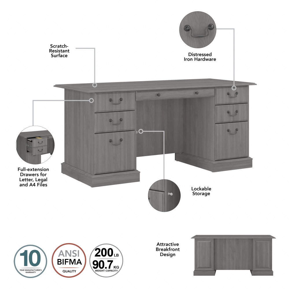 Shop Bush Furniture Saratoga Executive Desk with File Cabinet and Bookcase Set, Image 06, SAR001MG, #color_modern gray