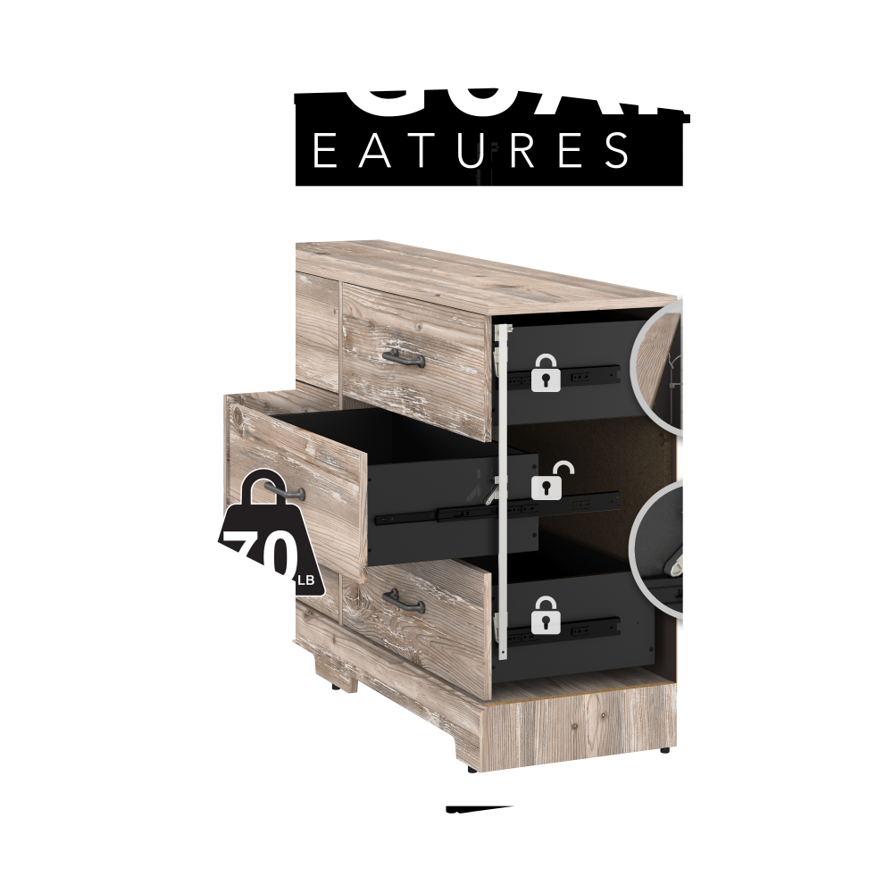 Shop Bush Furniture River Brook Tip Guard 6 Drawer Dresser, Image 02, RBS160BNA2, #color_barnwood