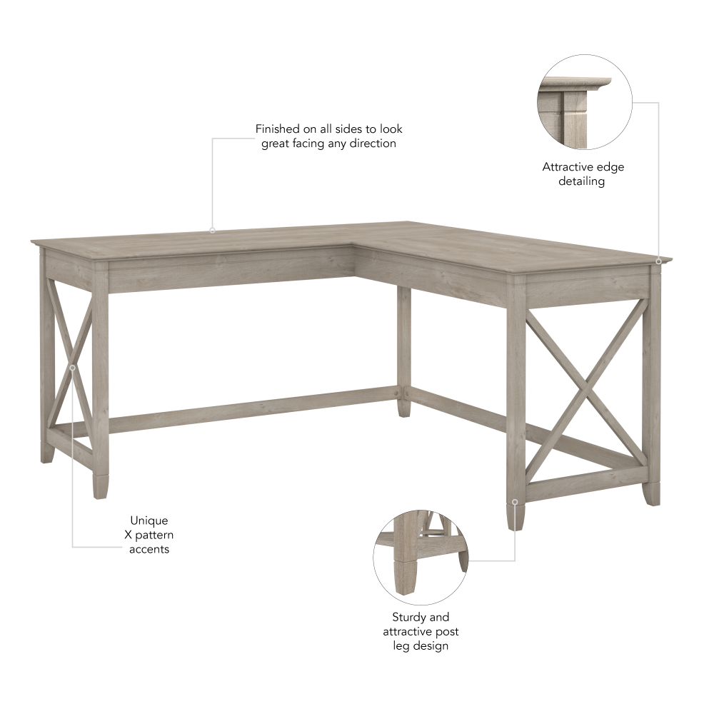 Shop Bush Furniture Key West 60W L Shaped Desk, Image 05, KWD160WG-03, #color_washed gray