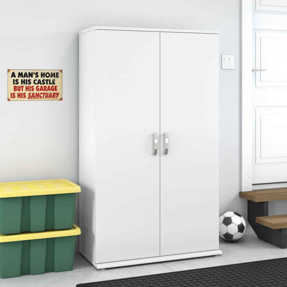 Shop Bush Business Furniture Universal Tall Garage Storage Cabinet with Doors and Shelves, Image 02, GAS136WH-Z, #color_white