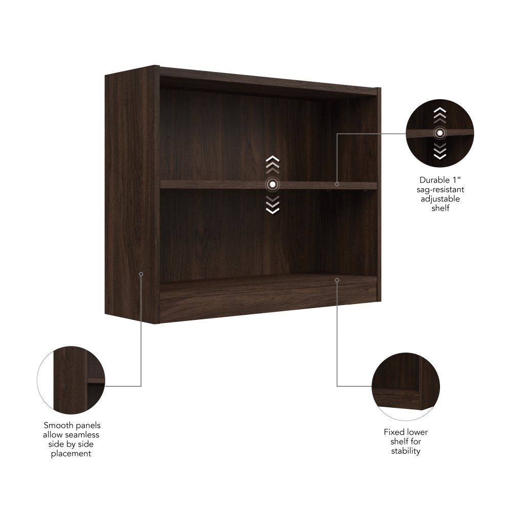 Shop Bush Furniture Universal Small 2 Shelf Bookcase, Image 06, WL12452, #color_black walnut