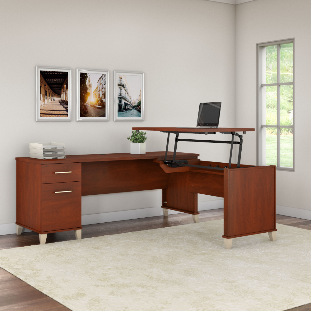 Shop Bush Furniture Somerset 72W 3 Position Sit to Stand L Shaped Desk, Image 02, SET014HC, #color_hansen cherry