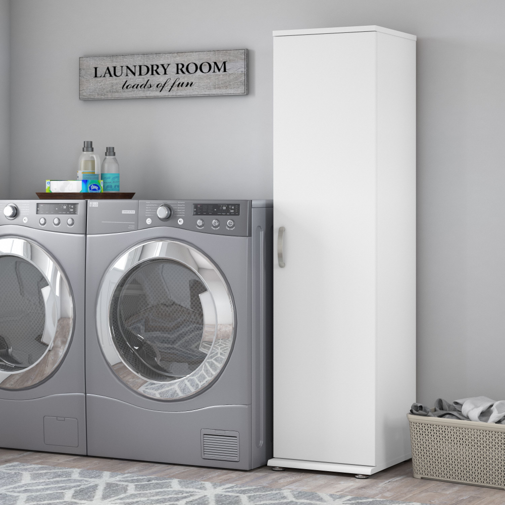 Shop Bush Business Furniture Universal Narrow Linen Tower with Door and Shelves, Image 02, LNS116WH-Z, #color_white