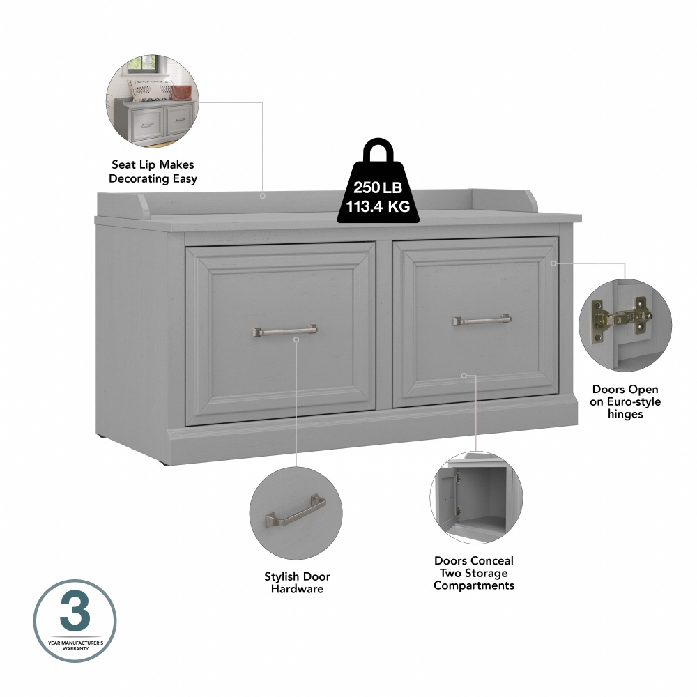 Shop Bush Furniture Woodland 40W Shoe Storage Bench with Doors, Image 08, WDS140CG-03, #color_cape cod gray