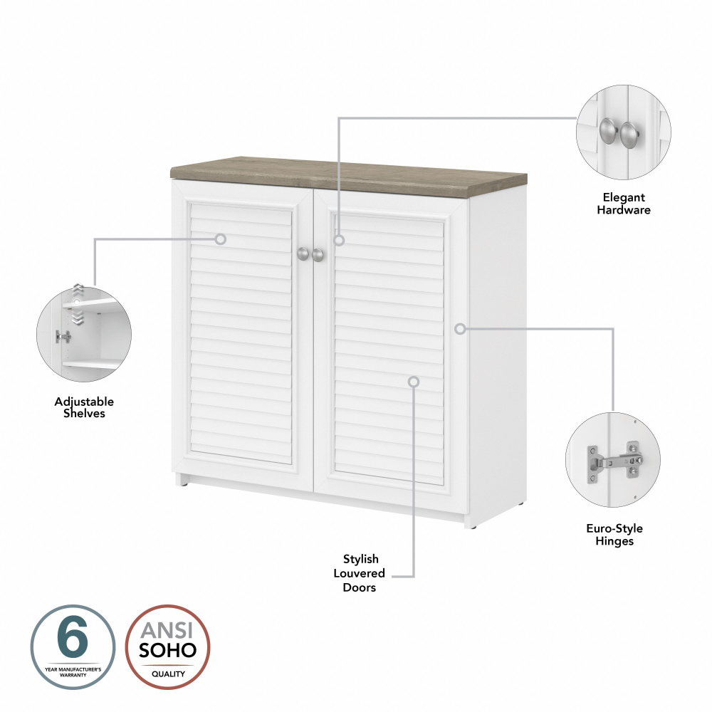 Shop Bush Furniture Fairview Small Storage Cabinet with Doors and Shelves, Image 09, WC53696-03, #color_shiplap gray/pure white