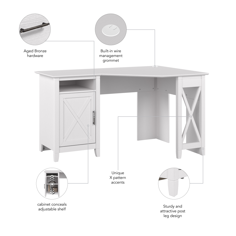Shop Bush Furniture Key West 54W Corner Computer Desk with Storage, Image 07, KWD254WT-03, #color_pure white oak