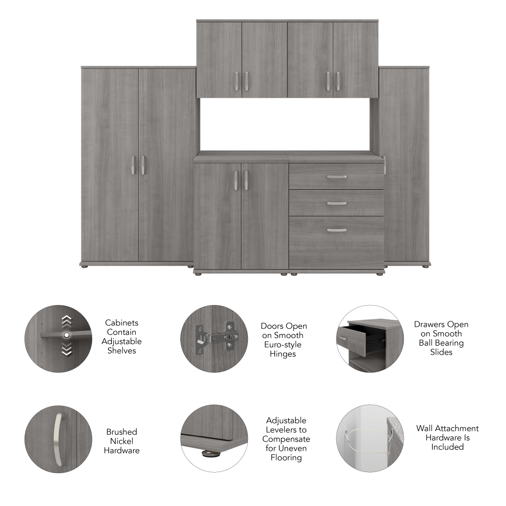 Shop Bush Business Furniture Universal 6 Piece Modular Laundry Room Storage Set with Floor and Wall Cabinets, Image 03, LNS002PG, #color_platinum gray