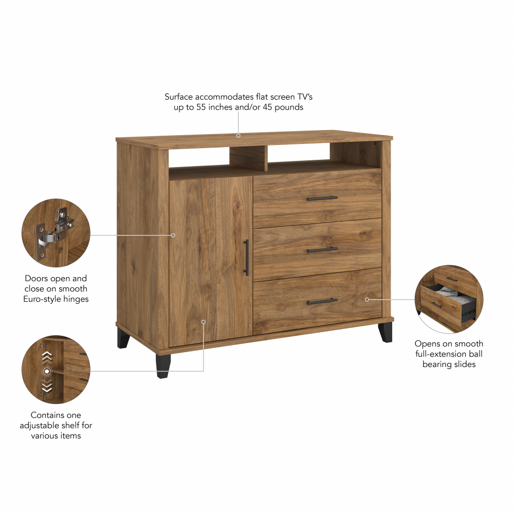 Shop Bush Furniture Somerset 3 Drawer Dresser and Bedroom TV Stand, Image 09, STV148FWK, #color_fresh walnut