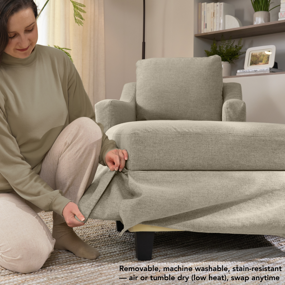 Shop Bush Home Harper Storage Ottoman with Tray and Slipcover, Image 04, HAR012SDB, #color_sand basketweave fabric