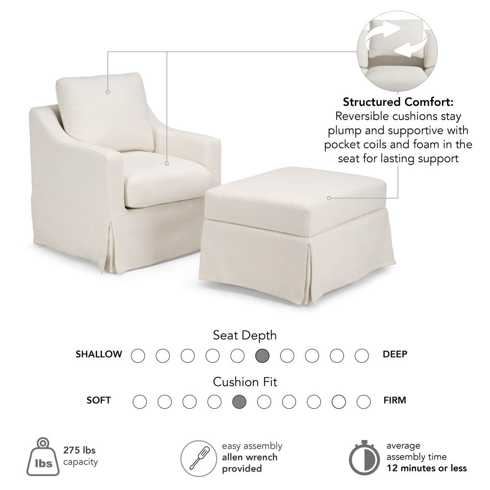 Shop Bush Home Harper Swivel Accent Chair and Storage Ottoman with Slipcovers, Image 06, HAR002IYB, #color_ivory basketweave fabric