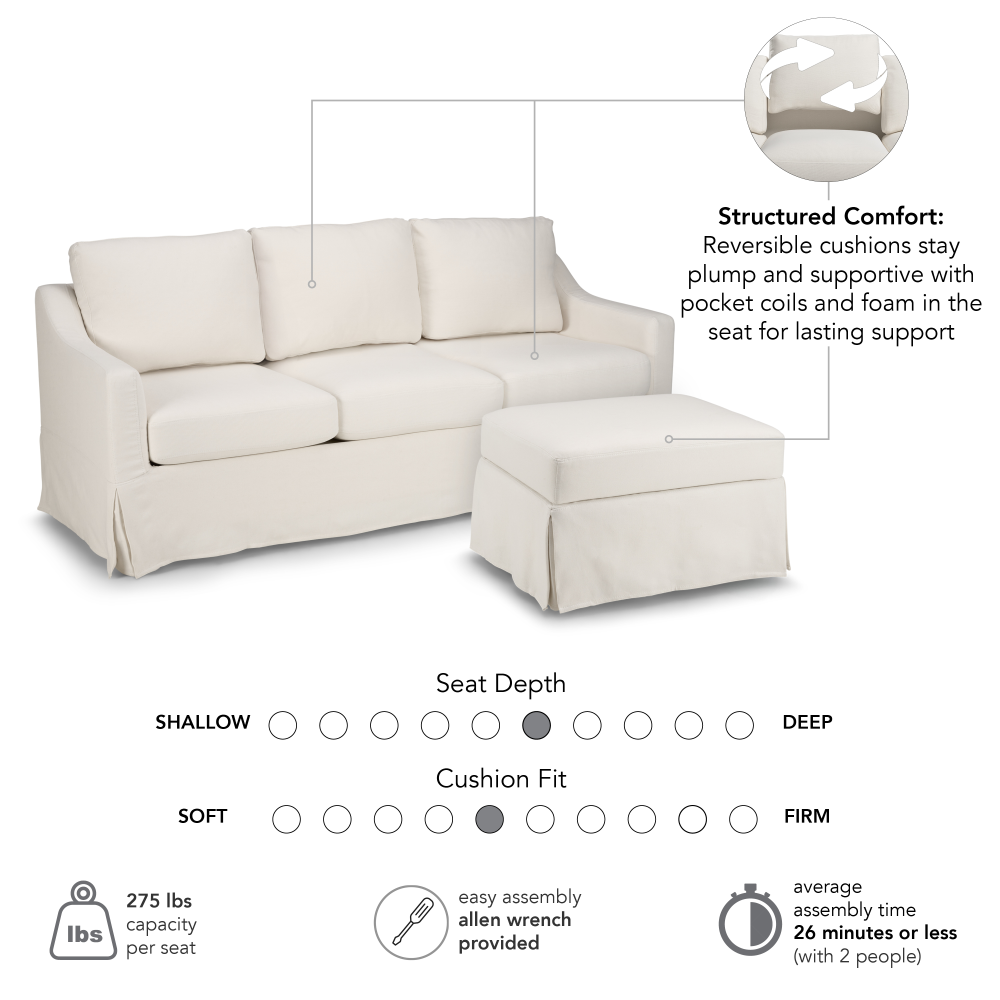 Shop Bush Home Harper 80W Sofa and Storage Ottoman with Slipcovers, Image 06, HAR003IYB, #color_ivory basketweave fabric