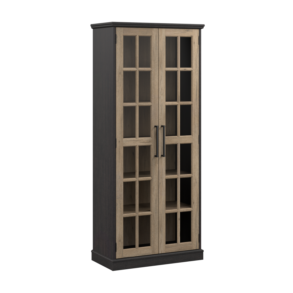 Shop Bush Furniture Westbrook Curio Cabinet with Glass Doors, Image 01, WBS232V2R-03K, #color_vintage black/restored tan hickory